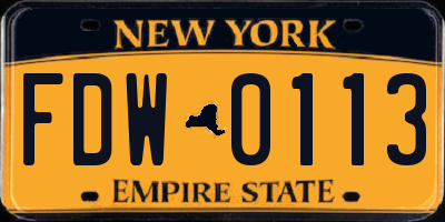NY license plate FDW0113