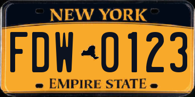 NY license plate FDW0123