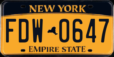 NY license plate FDW0647