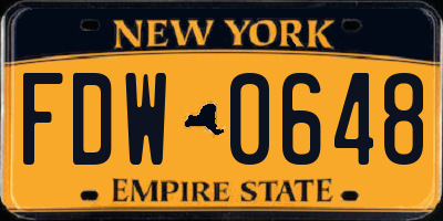 NY license plate FDW0648