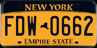 NY license plate FDW0662
