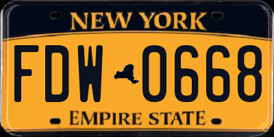 NY license plate FDW0668
