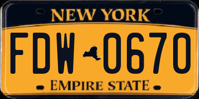 NY license plate FDW0670