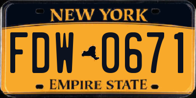 NY license plate FDW0671