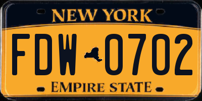 NY license plate FDW0702
