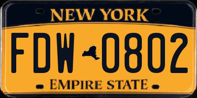 NY license plate FDW0802