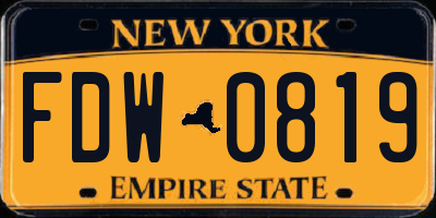 NY license plate FDW0819