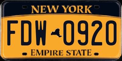NY license plate FDW0920
