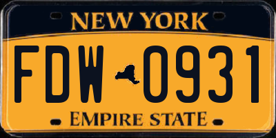 NY license plate FDW0931