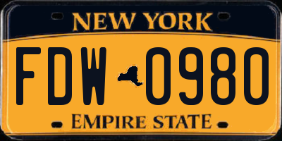 NY license plate FDW0980