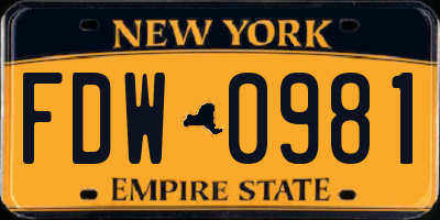 NY license plate FDW0981
