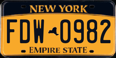 NY license plate FDW0982