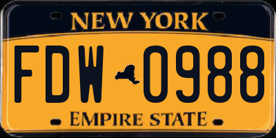 NY license plate FDW0988