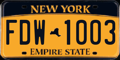 NY license plate FDW1003