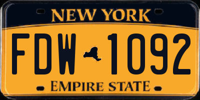NY license plate FDW1092