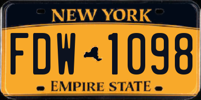 NY license plate FDW1098