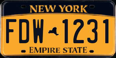 NY license plate FDW1231