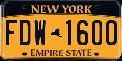 NY license plate FDW1600