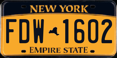 NY license plate FDW1602