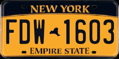 NY license plate FDW1603