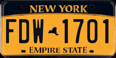 NY license plate FDW1701