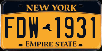 NY license plate FDW1931