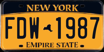 NY license plate FDW1987