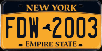 NY license plate FDW2003