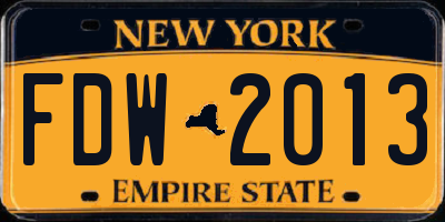 NY license plate FDW2013