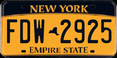 NY license plate FDW2925