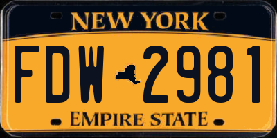NY license plate FDW2981