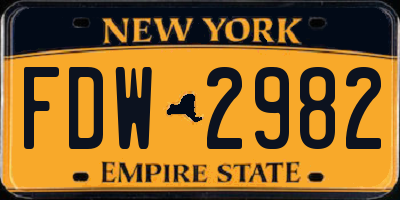 NY license plate FDW2982