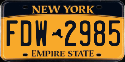 NY license plate FDW2985