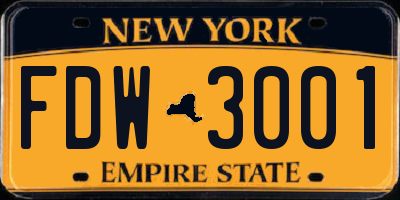 NY license plate FDW3001