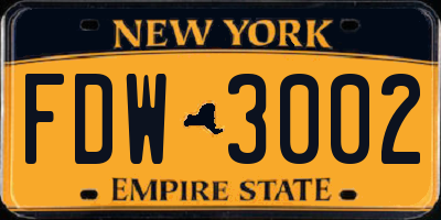 NY license plate FDW3002