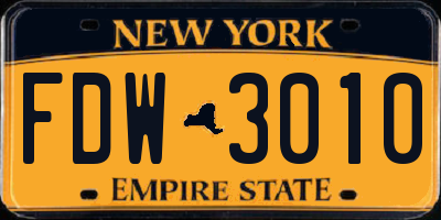NY license plate FDW3010