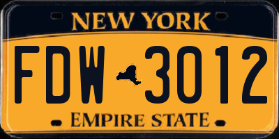 NY license plate FDW3012