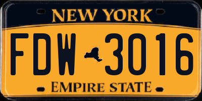 NY license plate FDW3016