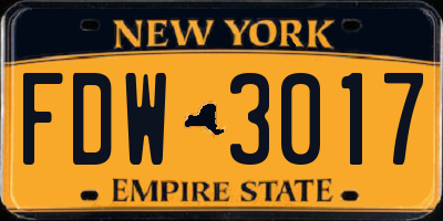 NY license plate FDW3017