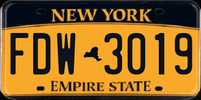 NY license plate FDW3019