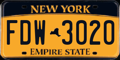 NY license plate FDW3020