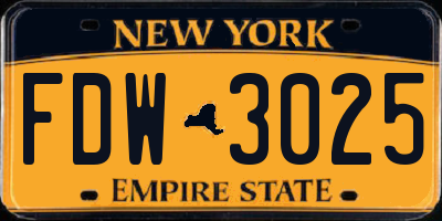 NY license plate FDW3025
