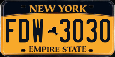 NY license plate FDW3030