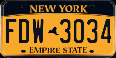 NY license plate FDW3034