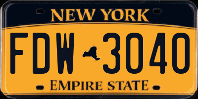 NY license plate FDW3040