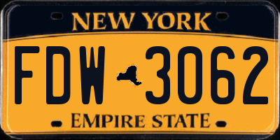 NY license plate FDW3062
