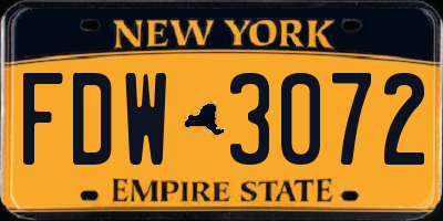 NY license plate FDW3072