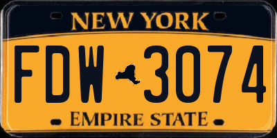 NY license plate FDW3074