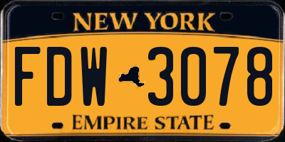 NY license plate FDW3078