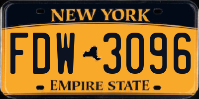 NY license plate FDW3096